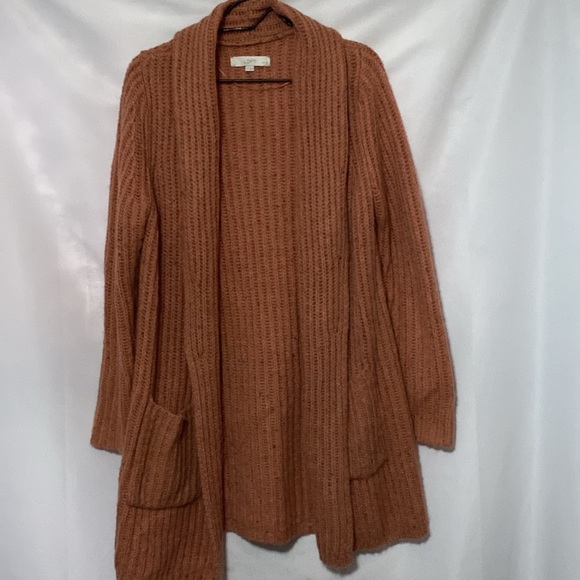 LOFT LARGE PETITE Women's Rust OPEN FRONTCardigan Sweater POCKETS CLEAN - Picture 7 of 11